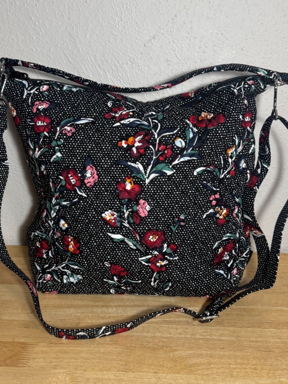 Vera Bradley Oversized Hobo Bag in Perennials Noir Dot NWT